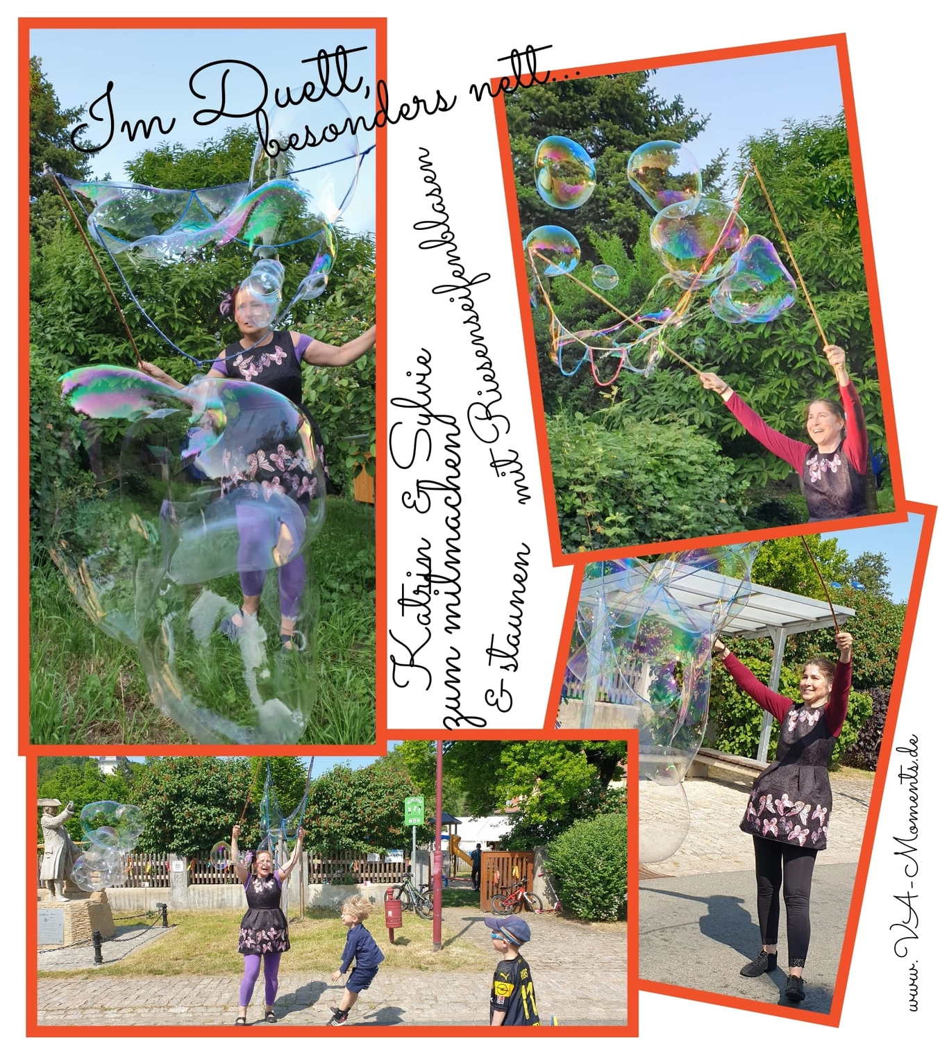 Moments Veranstaltungsagentur -  Collage Riesenseifenblasen im Freien